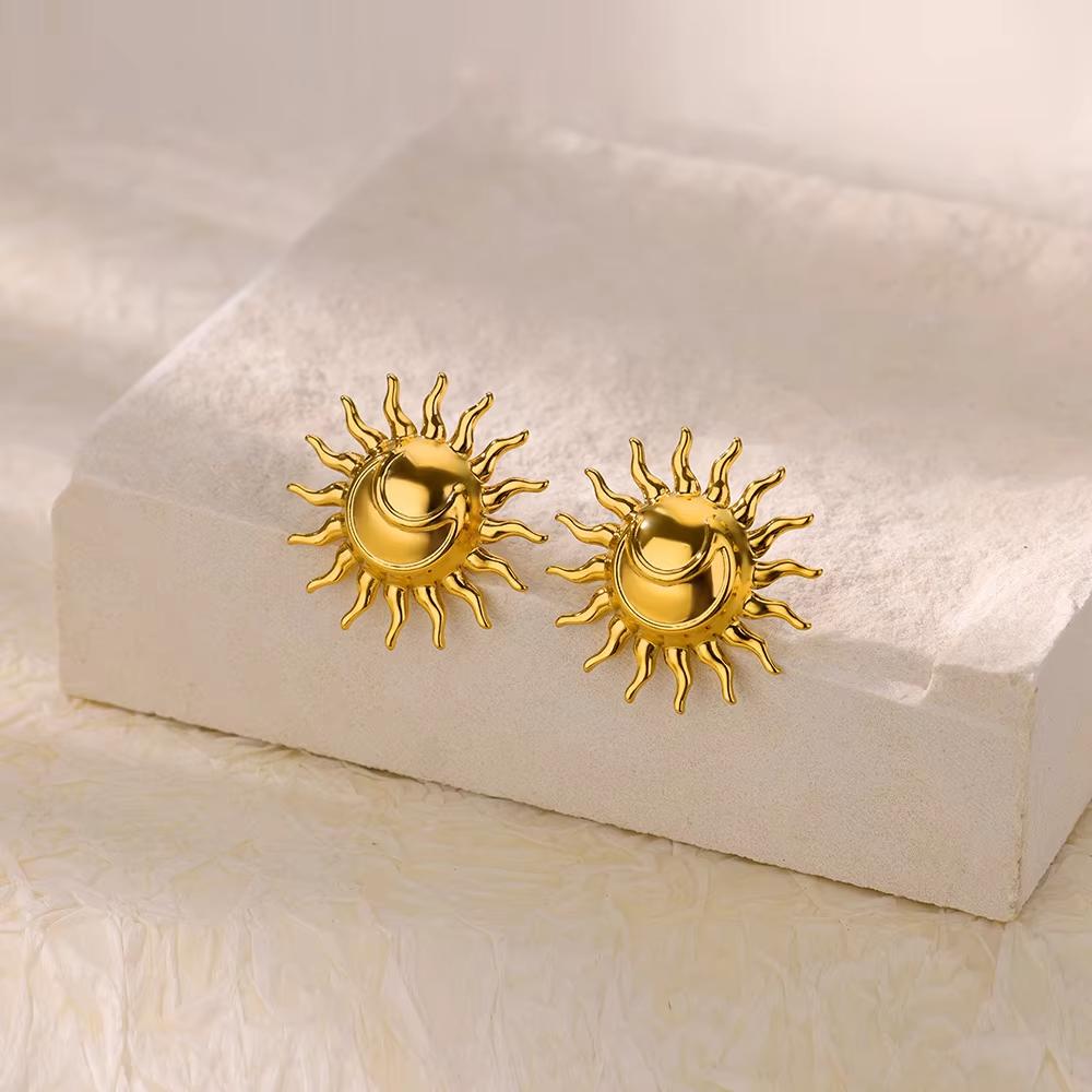 SunFlower Stud Earrings for Women Gold color Stainless Steel Elegant earrings Sun Geometry Jewelry Christmas Accessories Gifts