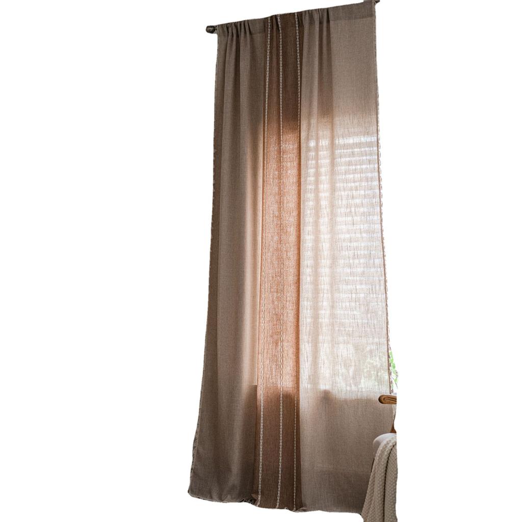 Curtains finished multi-color splicing embroidered curtains semi-blackout curtains farmhouse kitchen living room window curtains