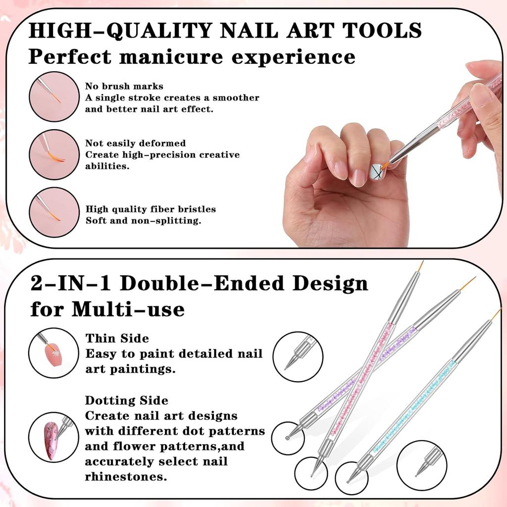 Nail Art Brushes Set, 10 Pcs Nail Brushes for Nails Art Double-Ended Acrylic Nails Brush with Nail-Liner Brush Dotting Pens for Nail-Design-Brushes