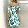 Women Plus Size Off Shoulder Tie Cuff Short Sleeve Floral Printed A Line Dress