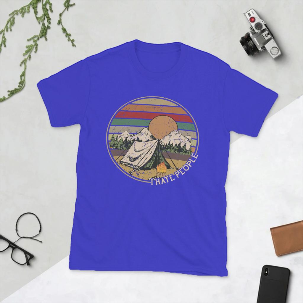 Love Camping I Hate People Vintage T Shirts for Unisex Cotton TShirts Round Collar Camping Hiking Tee Shirt Short Sleeve Clothes