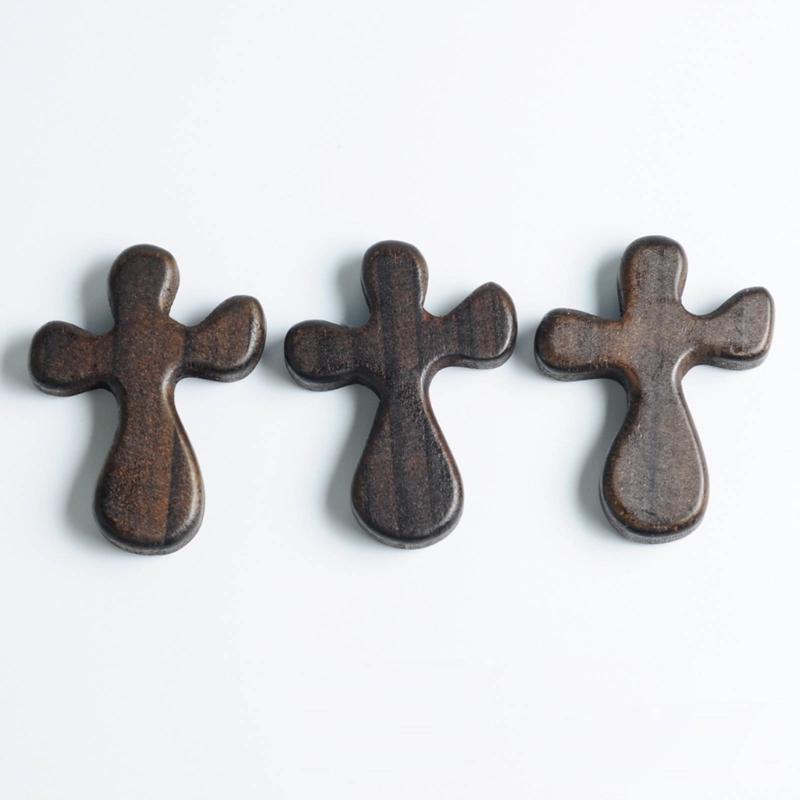 Small Solid Wooden Cross Pocket Hand-Drawn Crosses Handicraft Ornaments Church Religious Gift for Kids and Adults