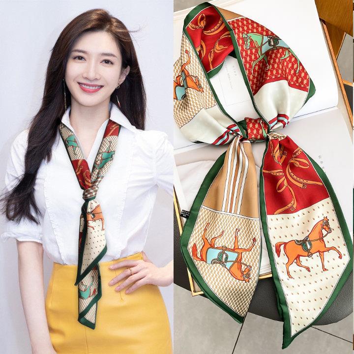 Luxury Long Silk Scarf Female Floarl Print Thin Narrow Scarf Bag Hair Band Ribbon Scarfs Women Neckerchief 15*150cm