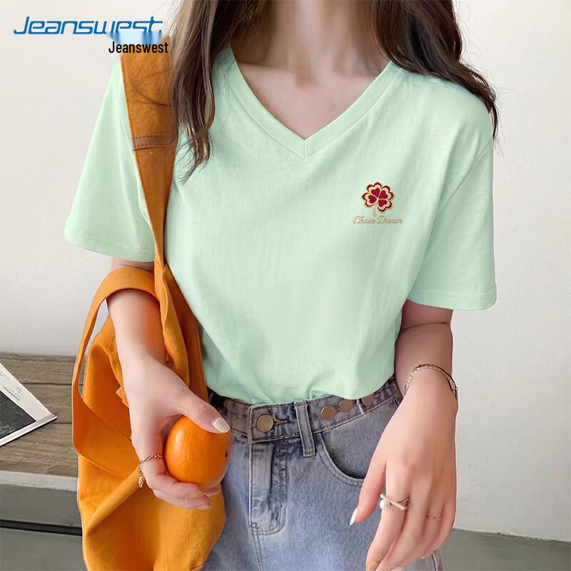 Jeanswest Women s V-Neck Cotton Short Sleeve Graphic T-Shirt S
