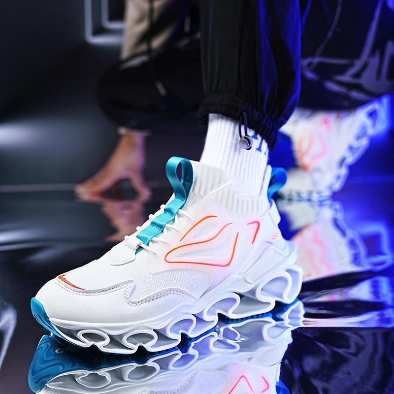 Large size fashion casual running shoes men's flying woven shoes shock-absorbing sports blade men's dad shoes