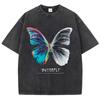 Split-Color Butterfly "BUTTERFLY" Graphic Vintage Acid Washed Oversized Streetwear Y2K Aesthetic T-Shirt Top for Butterfly Enthusiasts Y2K Style
