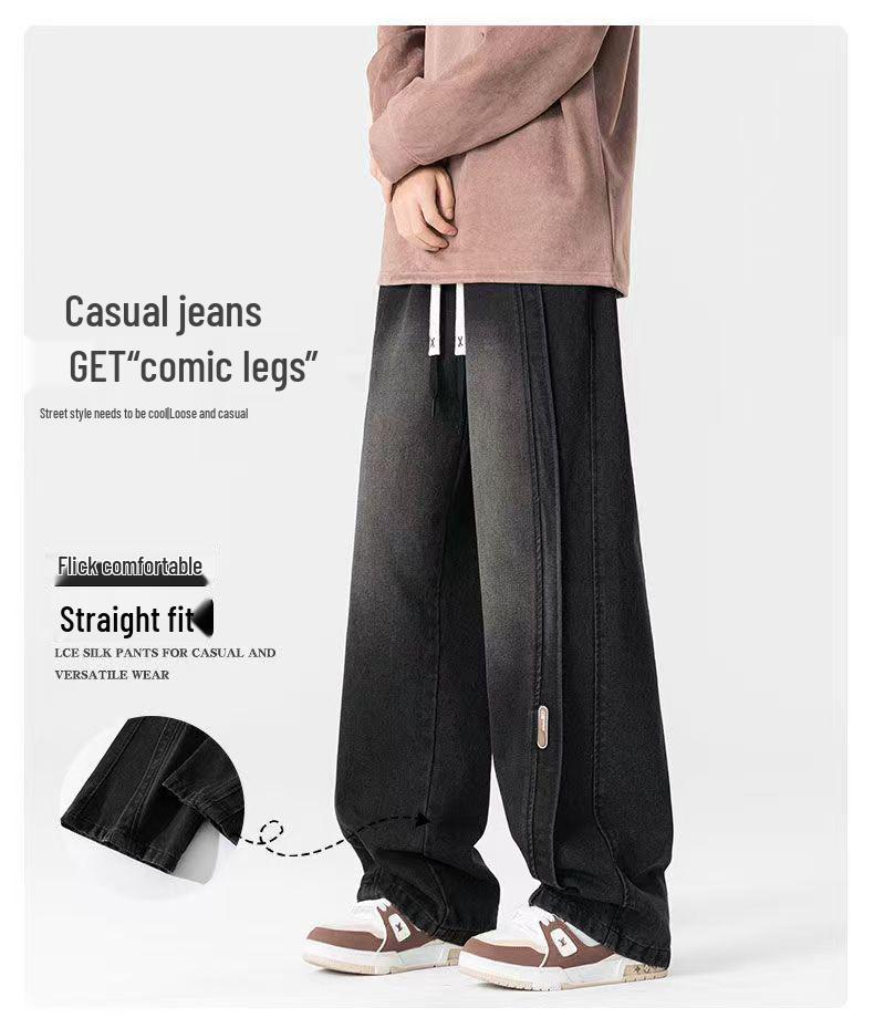 Longdafei Plus Size Men's Retro Straight Leg Jeans - Autumn/Winter Loose Fit Casual Pants