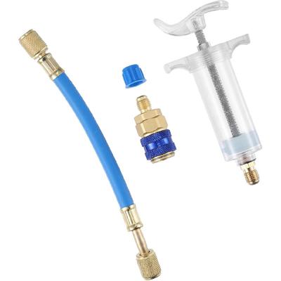 Oil and Dye Injectors Kit 30ml/1 Oz Hand Push Compressor Manual AC Oil Dye Injector with Quick Coupler 1/4 SAE Connector Car HVAC Compressor Oil Dye