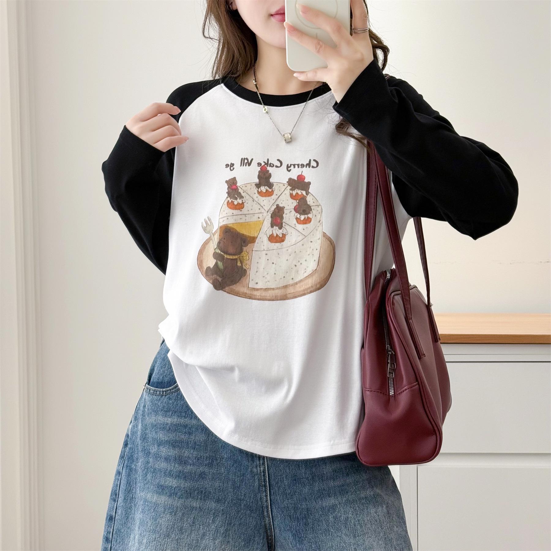 2026 Spring Plus Size Color Block Raglan Sleeve Top for Women - Slimming Long Sleeve T-Shirt 3XL чёрный