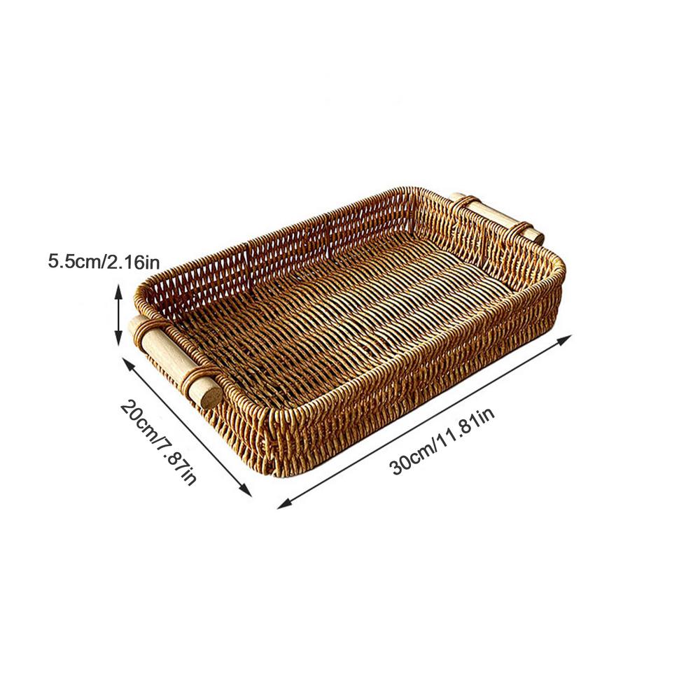 Handgeflochtener Rattan-Aufbewahrungskorb Quadratisches Weiden-Tablett Picknickkorb Brotkorb Lebensmittelteller Obstkuchen Allerlei-Box Heim Schreibtisch Dekoration