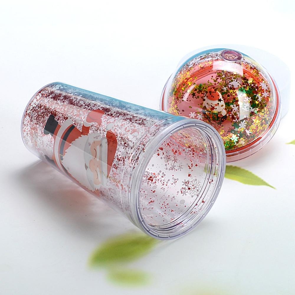 Plastic Christmas Micro Landscape Cup with Sequined Tumbler Drinkware Mug  Coffee Juice