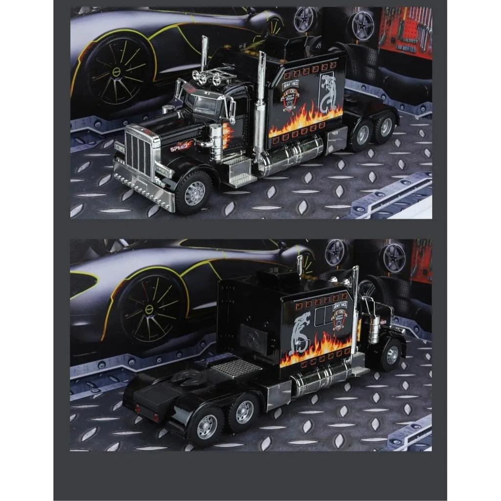 1/24 Trailer American Tow Truck Head Tractor Diecast Alloy Miniature Toy Car Model Pull Back Sound Light Collection Gift for Boy