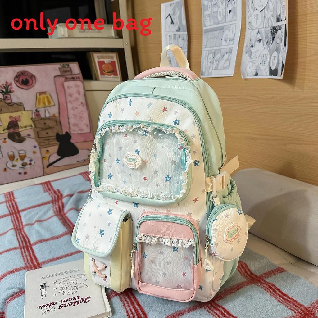 Spring New Student Backpack With Color Block Design And Nylon Material For School Use