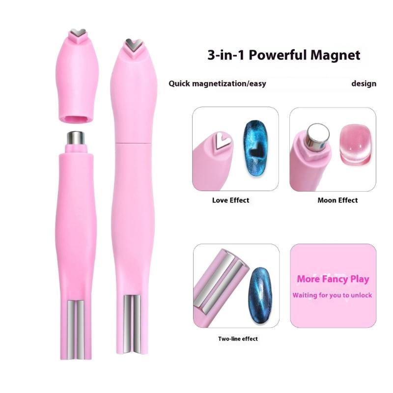 Triple Purpose Magnetic Nail Art Tool Cats Eye Gel Polish Applicator Strong Suction Design Compact Nail Art Accessories