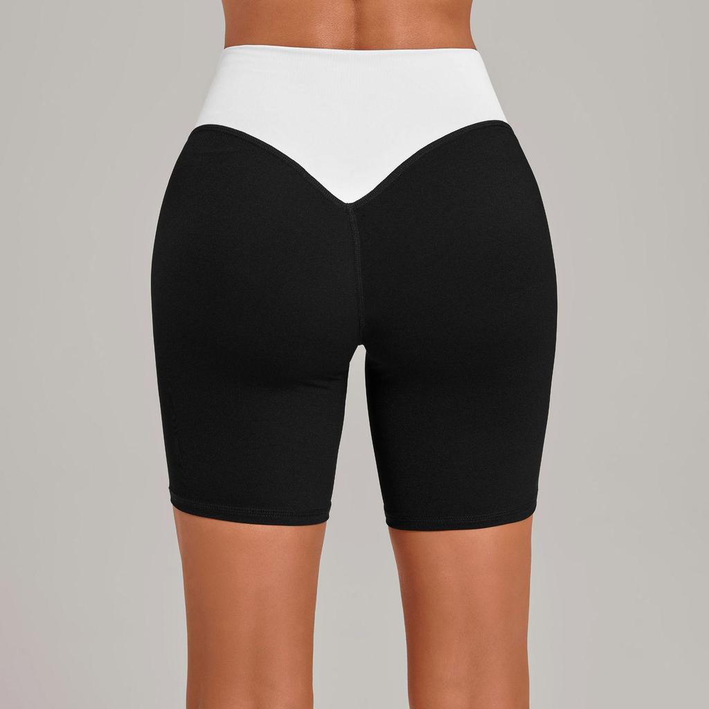 Women's Color Block High Elastic Tummy Control Quick-Dry Running Shorts