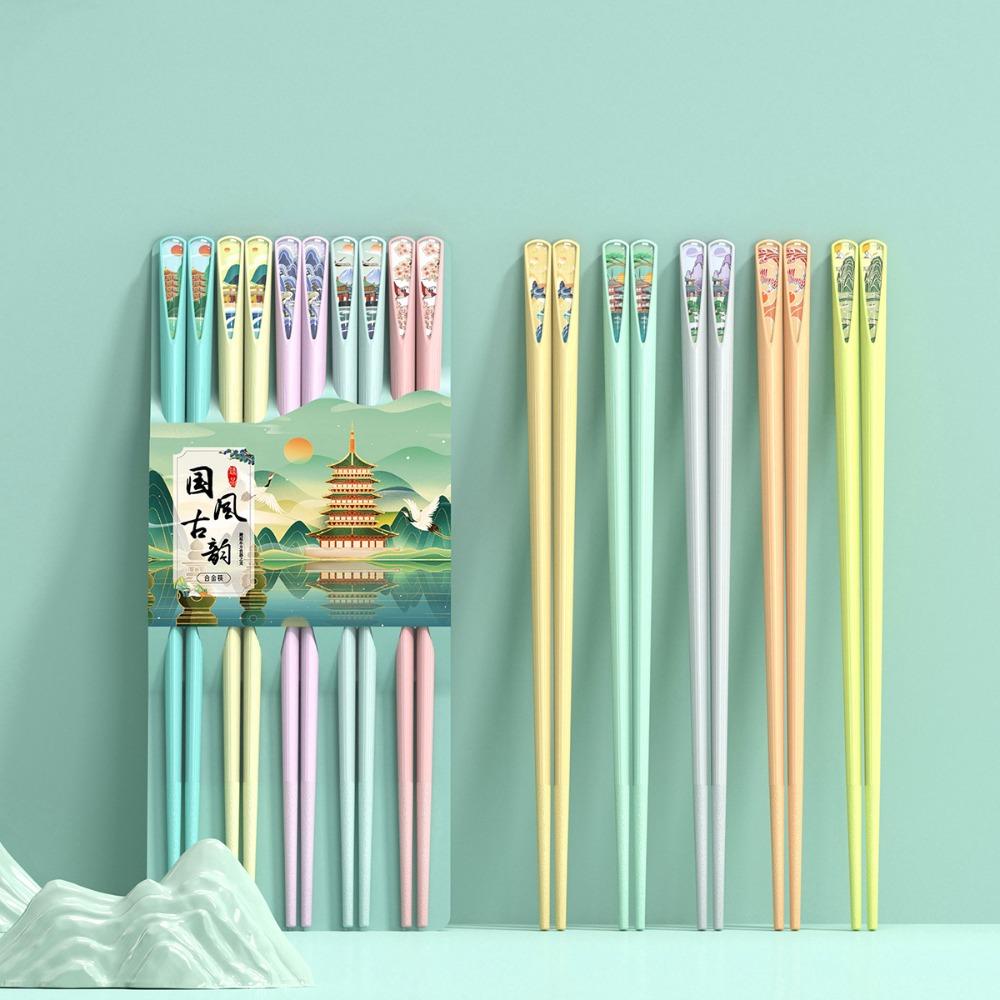 

10 Pair Zinc Zinc Alloy Family Chopsticks Set Non-slip Sushi Chopsticks Travel Souvenirs 10 Pair