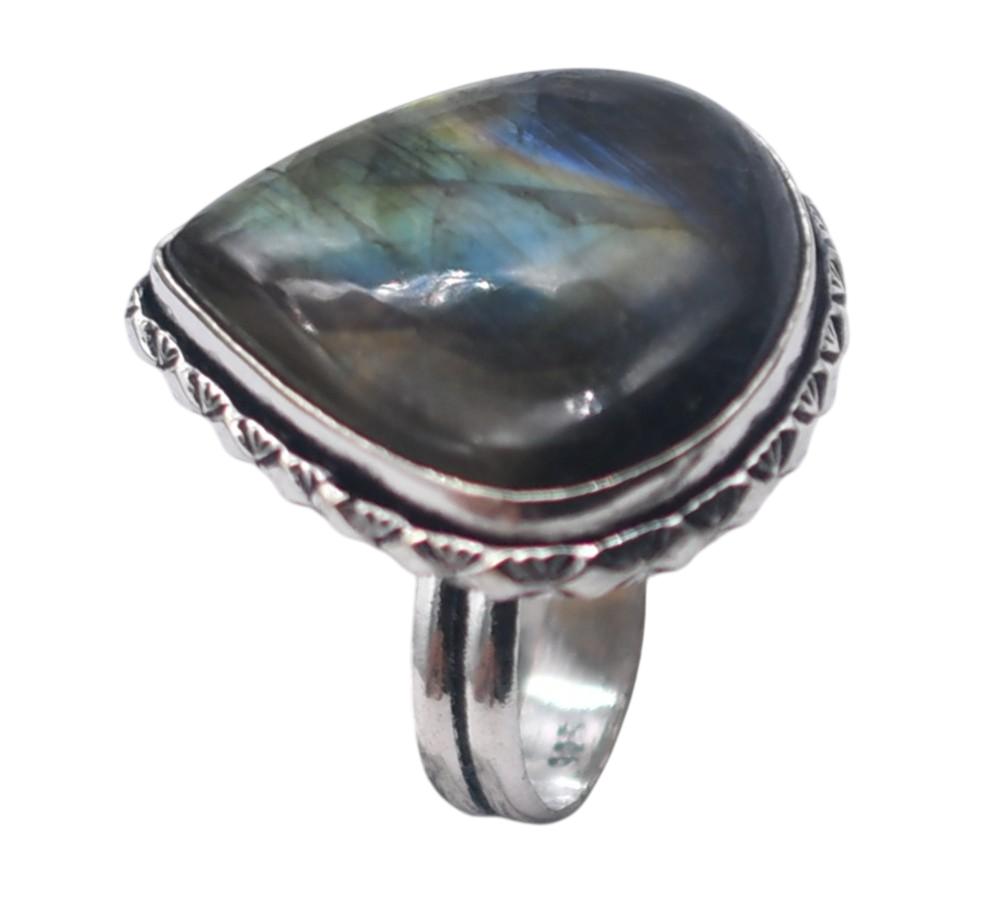 Labradorite Natural Gemstone Antique Silver Ring US Size-9 R 5031