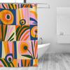 Abstract Geometric Boho Shower Curtains for Bathroom, Cute Blue and Green Floral Bathroom Shower Curtain, Vintage Bath Curtain
