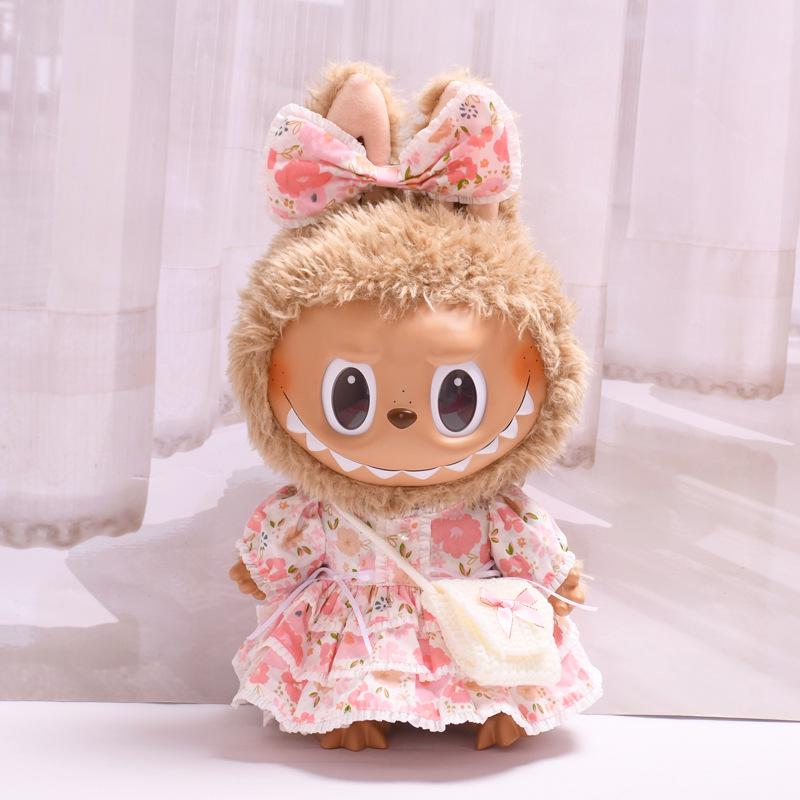 38cm Labubu Plush Doll Casual Outfit Set with Hat (Clothes Only)