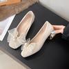 2025 New Square Head Thick Heel High Heels Large Size Fattened and Widened Fairy Style Female Single Shoes Comfortable and Not Tired Feet Versatile