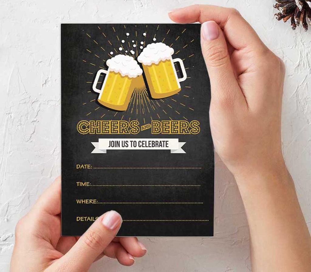 Inkdotpot Cheers and Beers Birthday Invitation,Party Invites, 30 years, 40 years, 50 years, Pack Of 30 Fill In Invitations With Envelopes