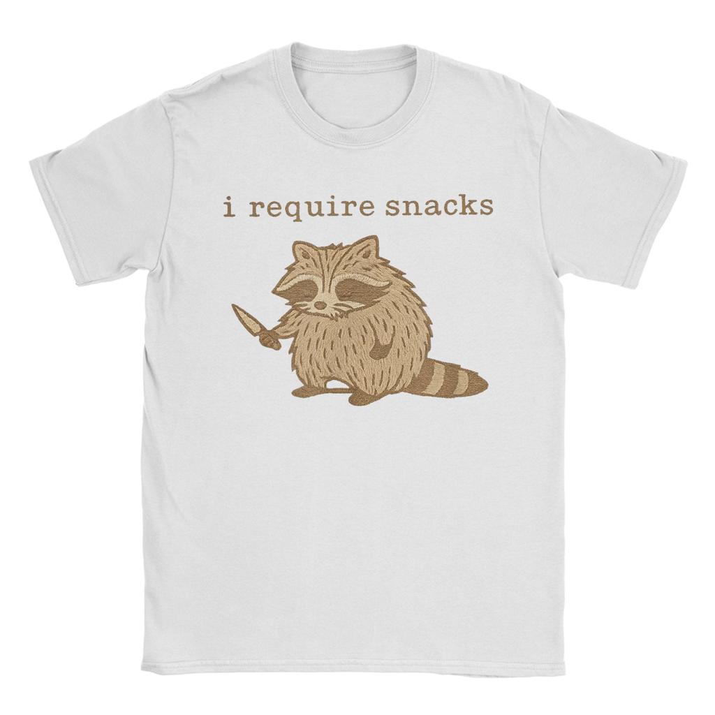 I Require Snacks Funny Raccoon Cozy Snacks Mens T Shirts Funny Tee Shirt Short Sleeve O Neck Tshirts Cotton Graphic Clothes