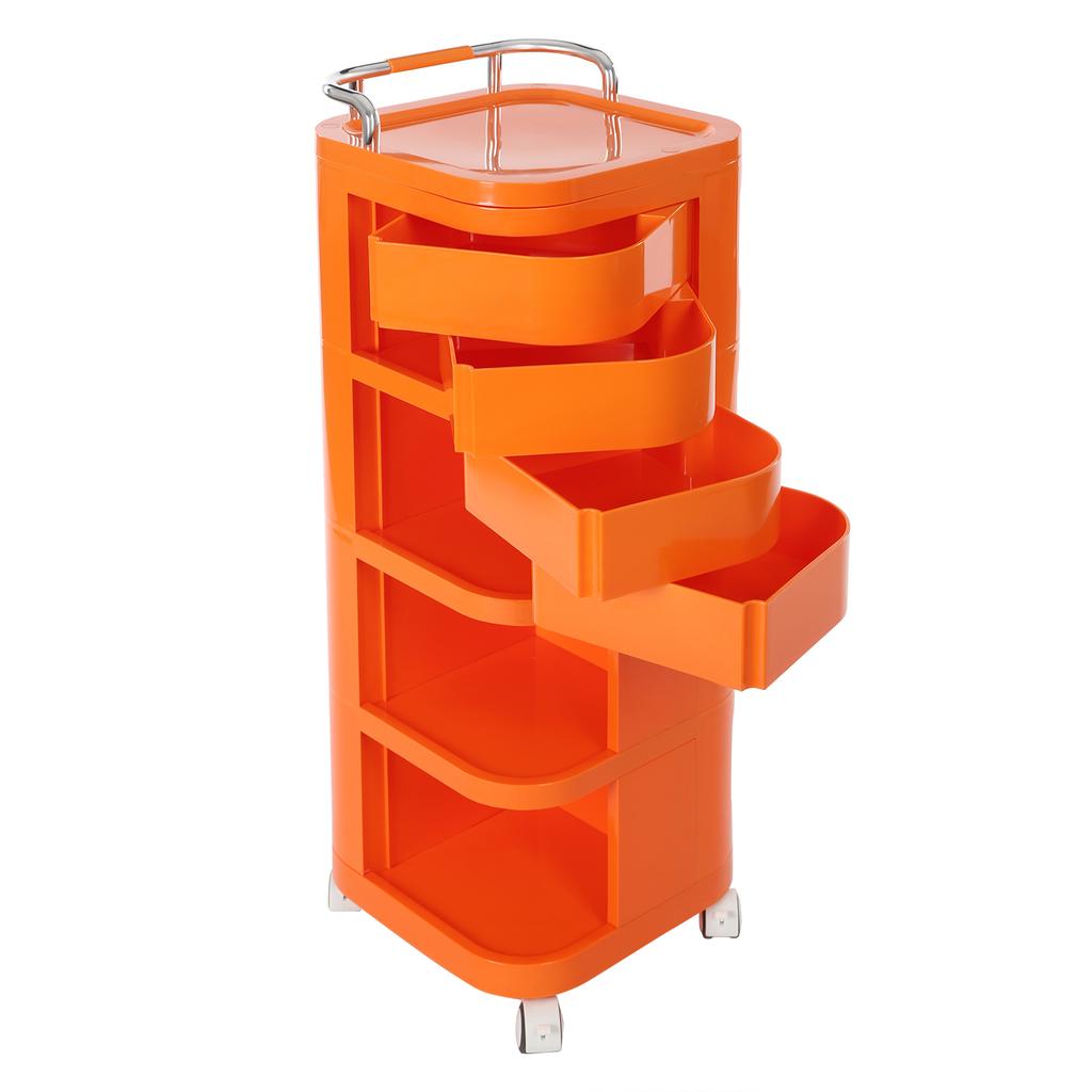 Storage Cart, 4 Tier Storage Cart, Storage Rack with Wheels Rounded Corners Stainless Steel ABS for Homes, Barber Shops Orange