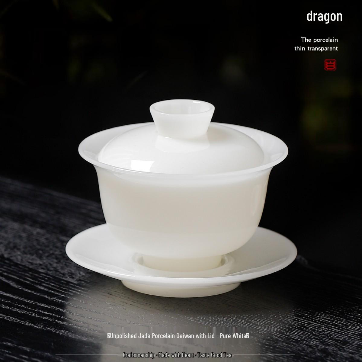 High-Quality Jade Porcelain Gaiwan Set: 3-Piece, Heat-Resistant, Ceramic Kung Fu Tea Brewing Bowl