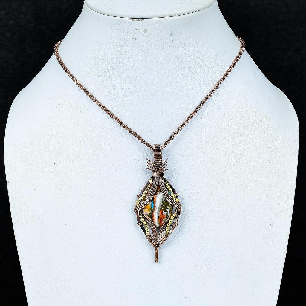 Anhänger aus Orangefarbener Stachelmuschel, 999 Kupferdraht umwickelter Edelsteinschmuck, Handgefertigter Anhänger Erstaunlicher Schmuck, Geschenk für Sie