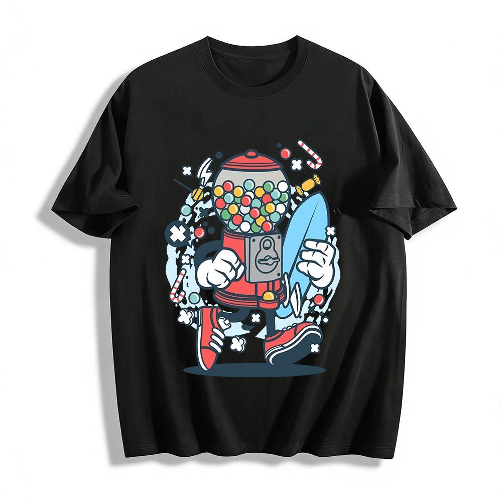 

Vintage Gumball Machine Surfing Cartoon Print Casual Top Pure cotton T-shirt XXS