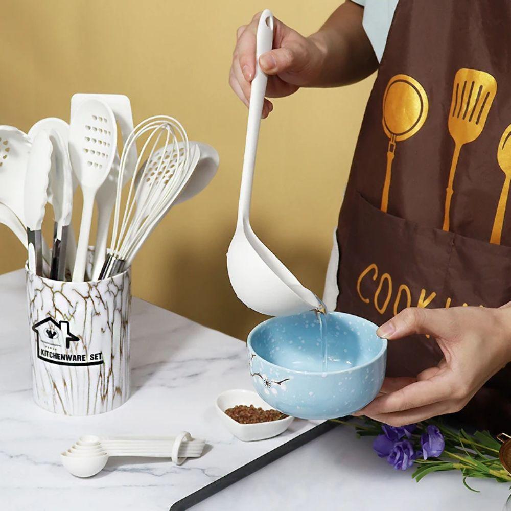 18PCS Non-Stick Silicone Kitchen Utensils Set Scald-proof Spatula and Spoon  Dormitory