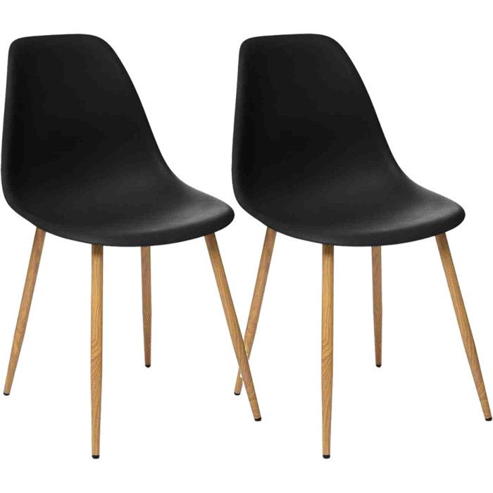 Lot de 2 chaises style scandinave "Ava" pieds métal imitation chêne Atmosphera - Noir