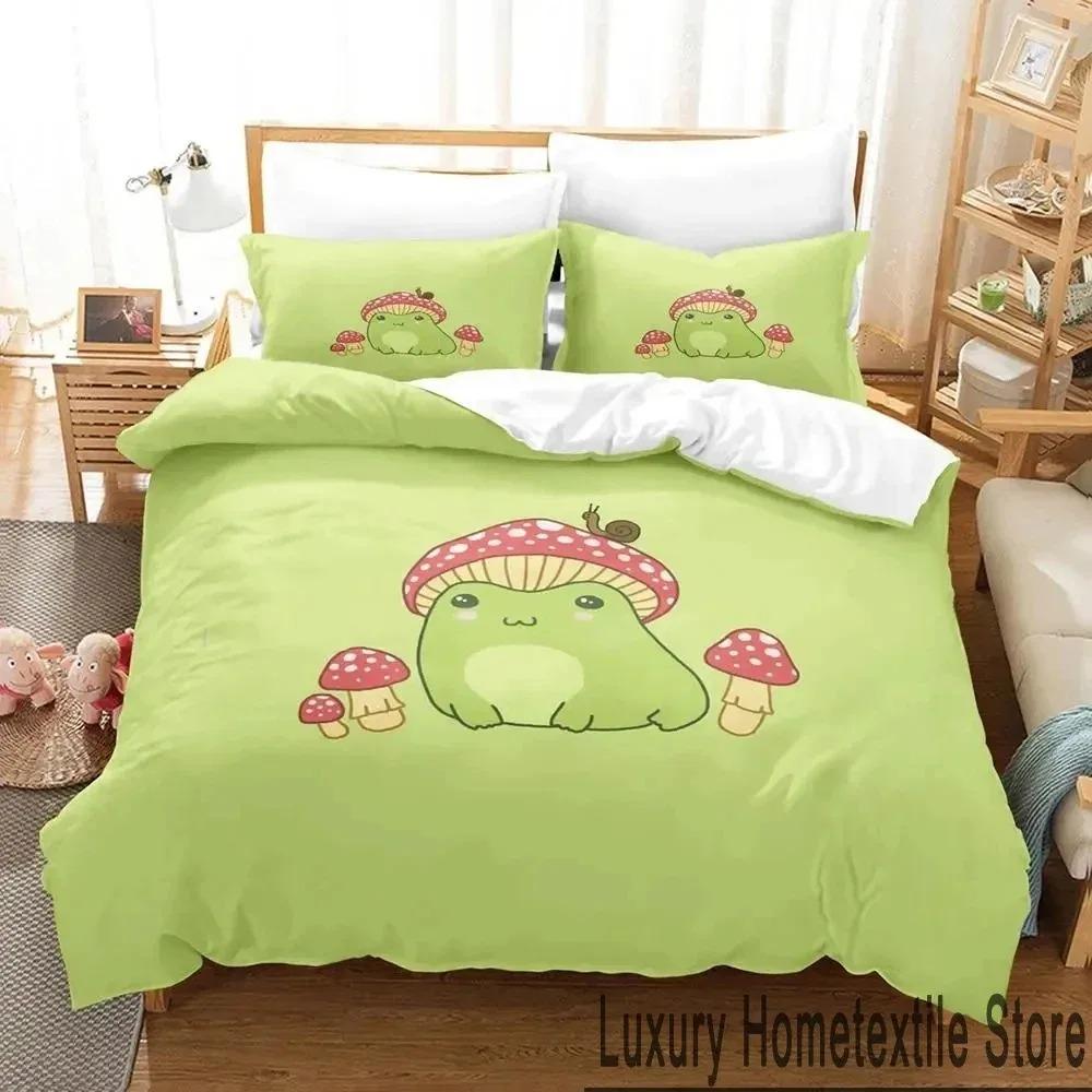 Kreslený Cottagecore Žába Houba 3D Ložní Sada Povlak na Peřinu Ložní Sada Přikrývka Povlak na Polštář Přikrývka king Queen Size Chlapci Dospělí