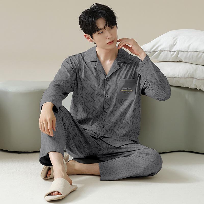 Men's Pajamas Men's Autumn 1011 New Modal Cotton Long-sleeved Large Size Fashion Simple Loungewear Autumn and Winter