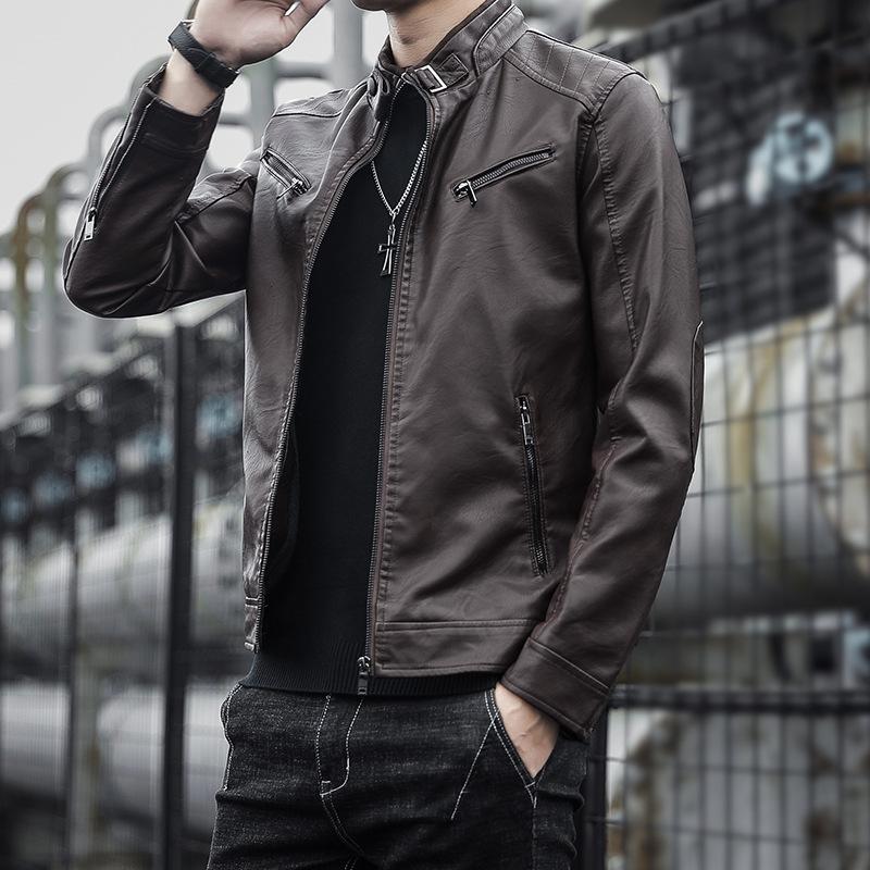 

Весенняя мужская куртка Повседневная кожаная куртка Мужская одежда Locomotive Trendy Jacket Корейская версия воротник-стойка Куртка из искусственной кожи M