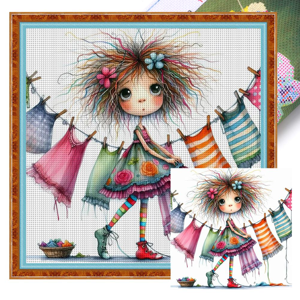 Full Embroidery Eco-cotton Thread 11CT Printed Girl Cross Stitch Kit Art
