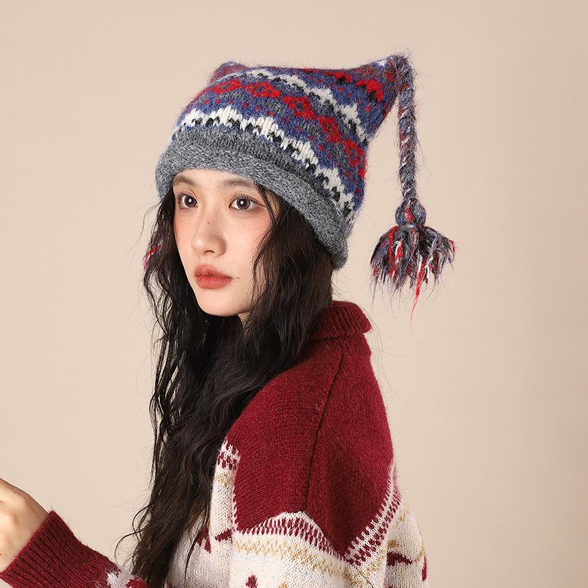 Japanese soft girl cute cat ears wool hat autumn and winter little devil hat ear protection warm concave knitted hat tide