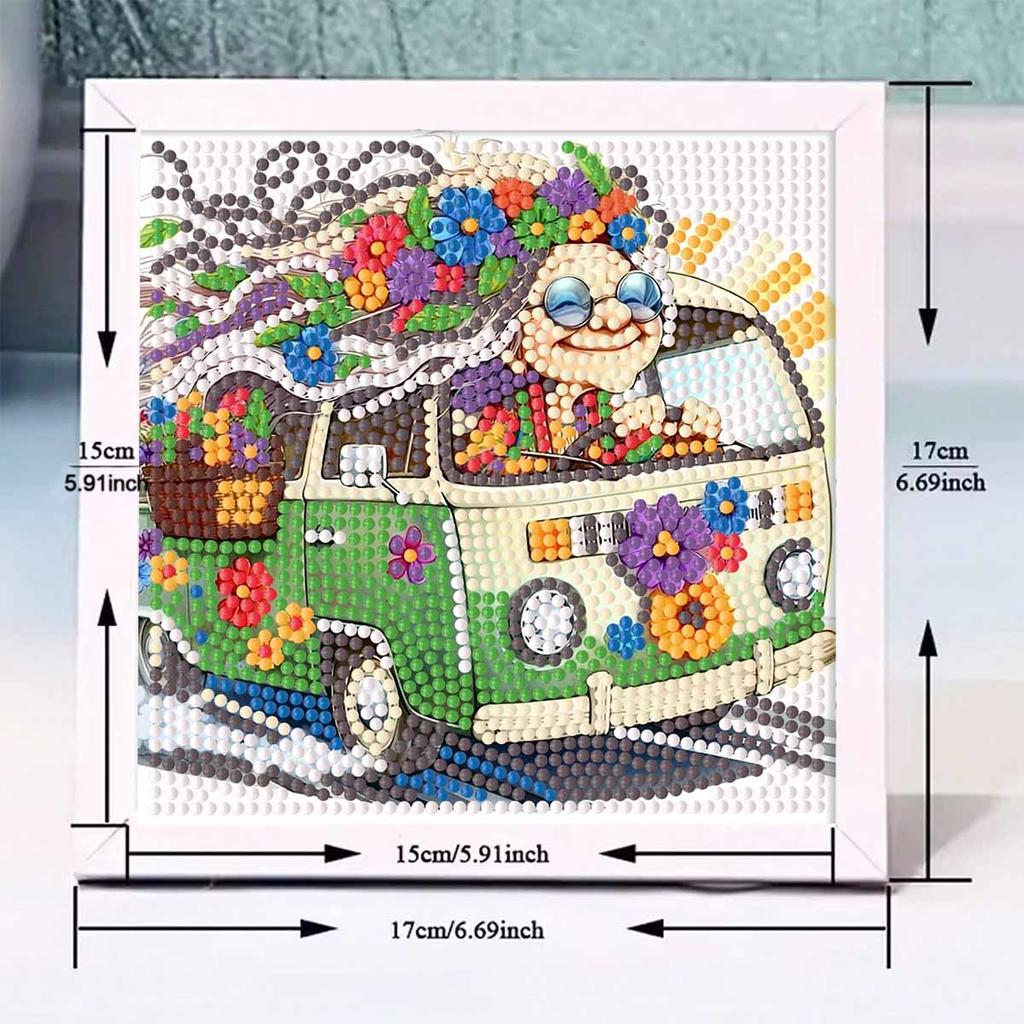 DIY Diamond Painting Kit with Frame,Bus Full Circle Mosaic 5D DIY Cross Stitch Kit Home Decoration with Frame, Handicraft Hobby Collection