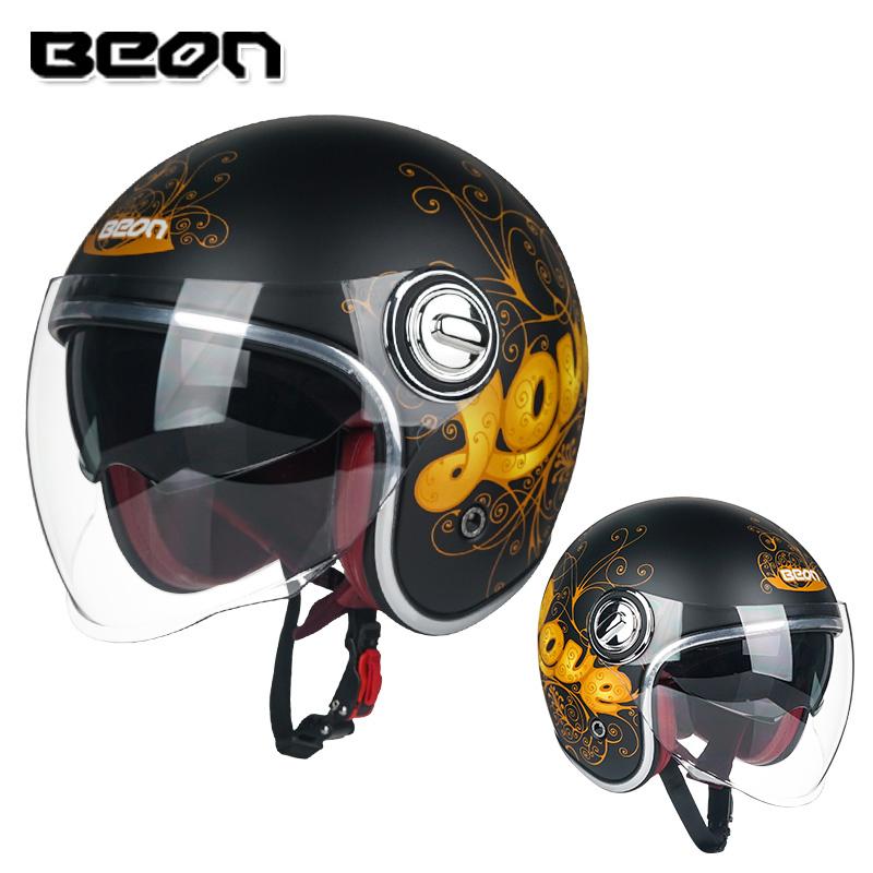 Free Shipping BEON Motorcycle Helmet Retro Motorcycle Half Helmet Double Lens Helmet 3/4 Open Face Capacete Vintage Casco