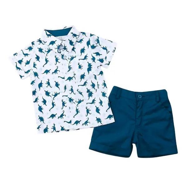 Kids Dinosaur Shirt Set Summer Boys Casual Short-sleeved Shorts Solid Color Set