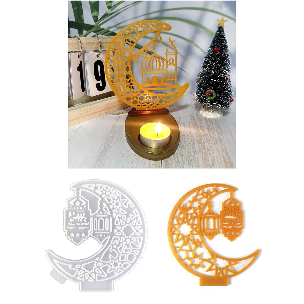 Eid Theme Tealight Holder Molds with Base Moon Shape Candlestick Molds for DIY CraftCandle Holder Tealight Holder
