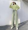 Women's Plaid Wide Leg Pants Mid-rise Straight Drapey Breathable Summer Preppy Long Trousers