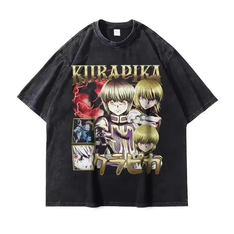 Hot Selling HUNTERHUNTER Shizuku Murasaki Print TShirt Unisex Vintage Washed Loose Top Casual Cotton New Summer Tee