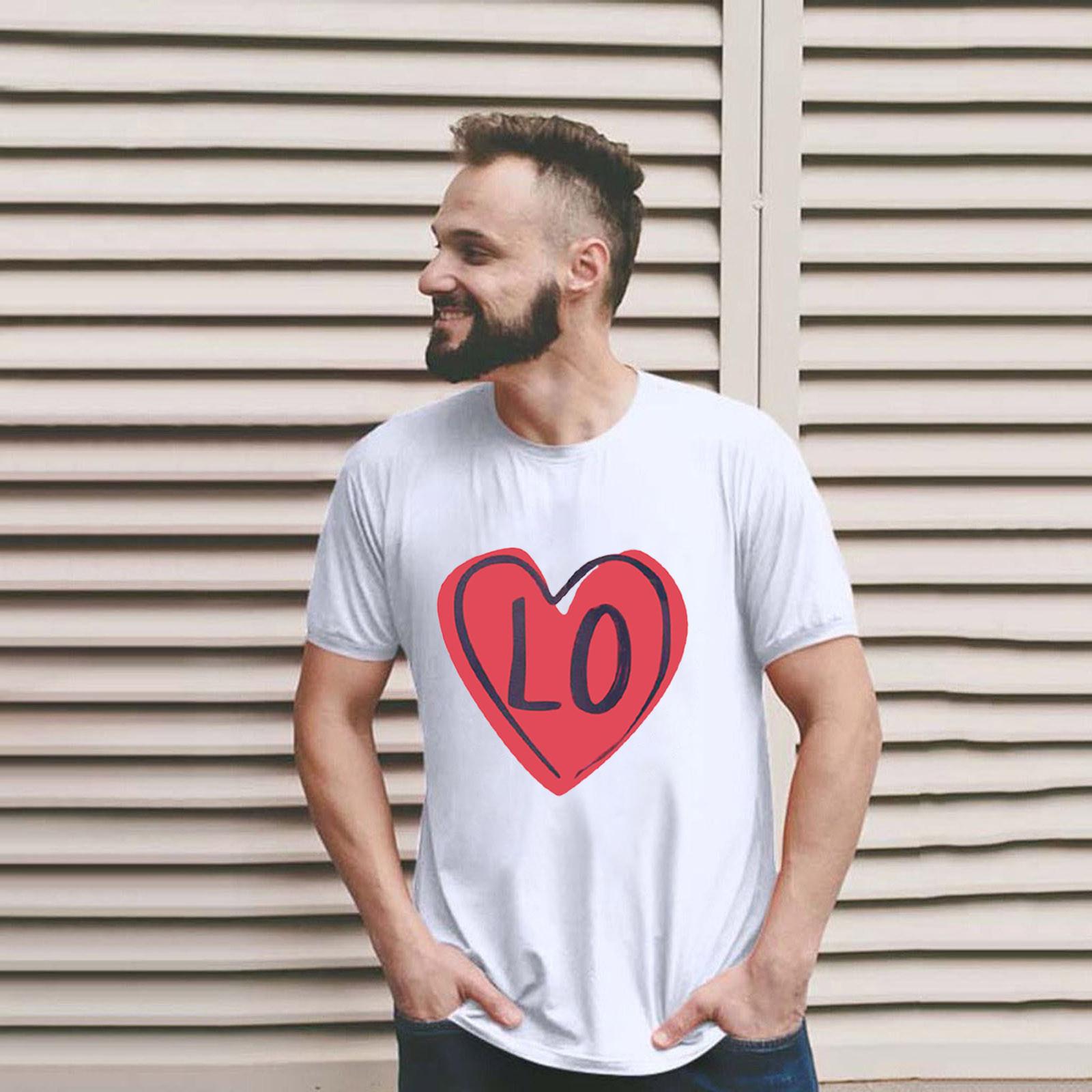 

(SU)Мужская блузка с короткими рукавами и принтом букв ко Дню святого Валентина, футболка S белый