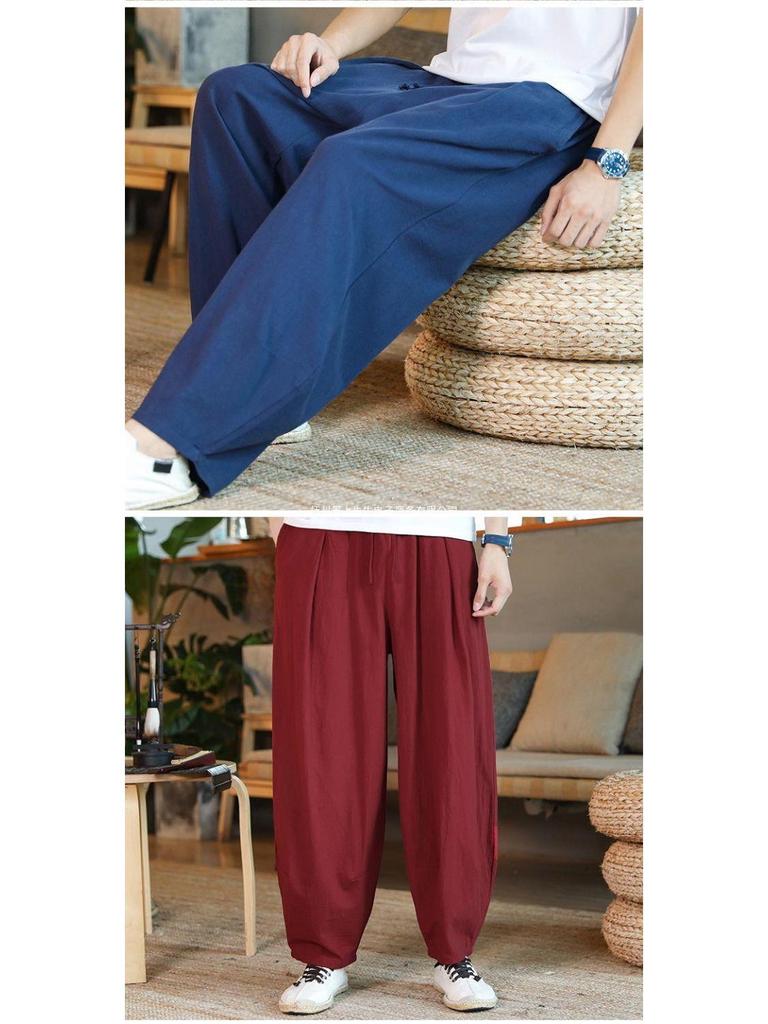 Men's Loose Wide-Leg Linen Pants - Chinese Style, Plus Size, Vintage Bloomer Trend