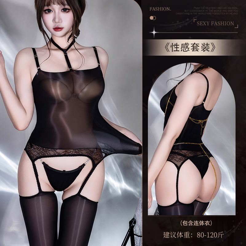 Sex Underwear 6D Oily Stockings Suspenders Black Silk Onesie Oily Pure Silky Slippery Body Suspenders Onesie