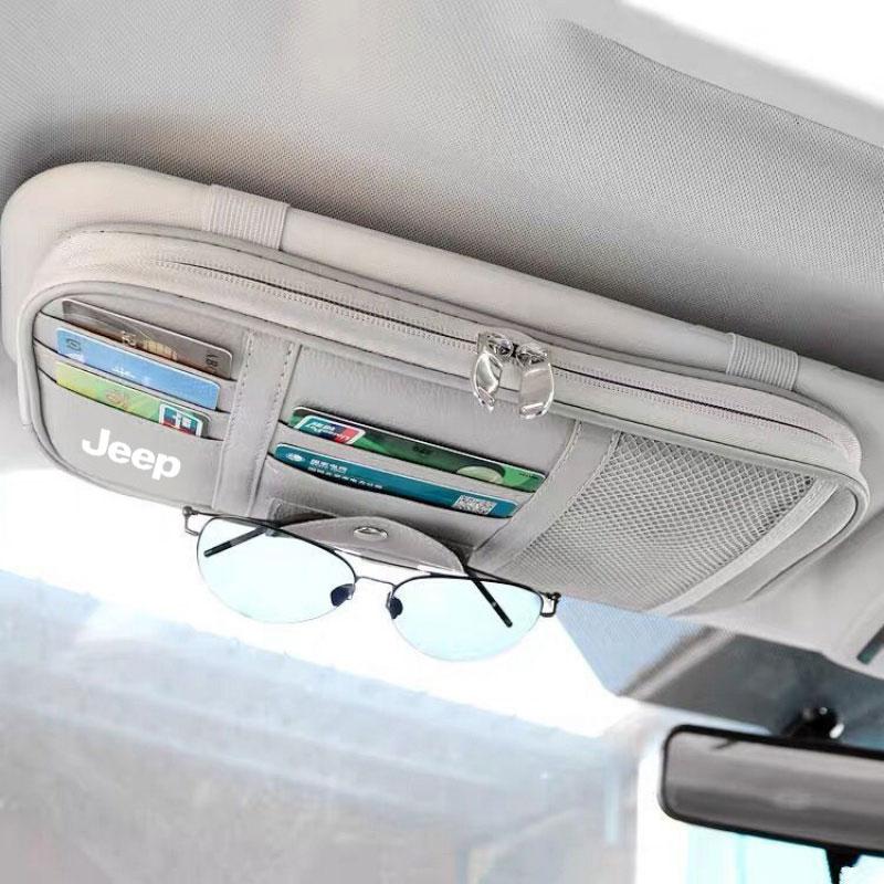 Car Sunshade Storage Bag Car Glasses Clip Card Bag For Jeep Grand Cherokee Wrangler JK Gladiator Compass Renegade Patriot