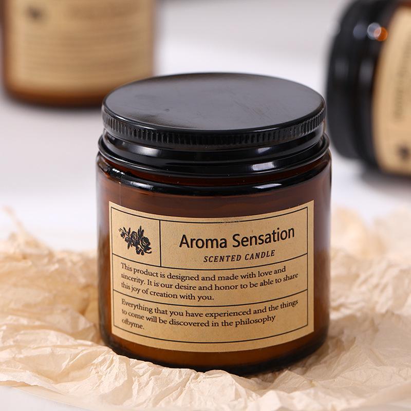 Amber Glass Aroma Candle - Smokeless Soy Wax with Essential Oil Fragrance, Handmade Creative Wedding Gift