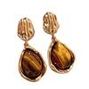 Retro Tiger's Eye Stud Earrings In Amber Brown - Elegant Autumn & Winter Jewelry