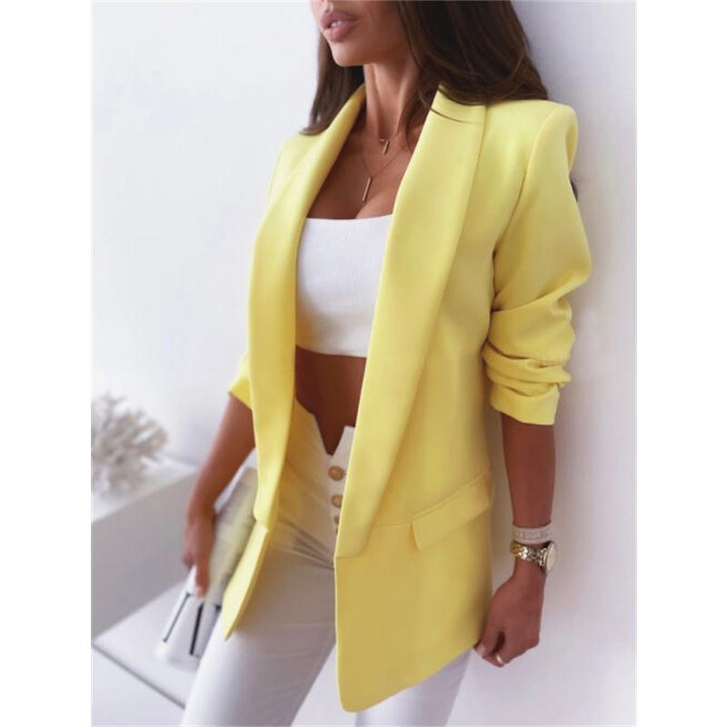 Giacca Blazer da Donna a Colore Unito con Bavero, Nuova Collezione Autunnale a Maniche Lunghe Aperta Davanti Casual Elegante Cappotto Completo da Ufficio per Uso Quotidiano